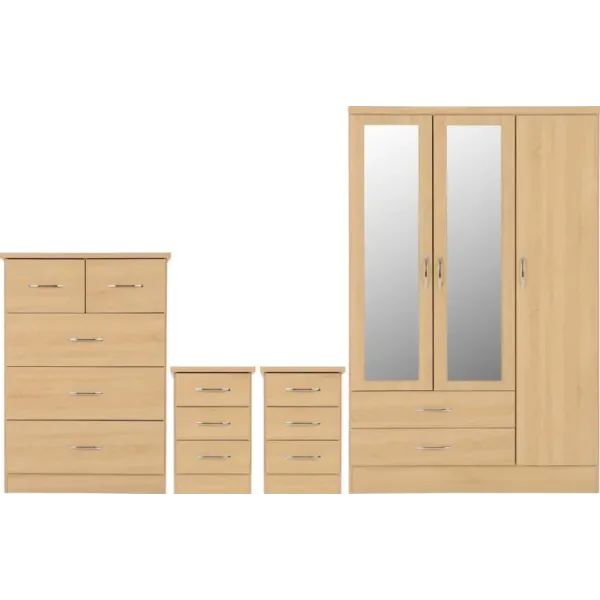 Nevada 3 Door 2 Drawer Mirrored Wardrobe Bedroom Set