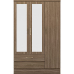 Nevada 3 Door 2 Drawer Mirrored Wardrobe 3D Effect Grey - Home Divine