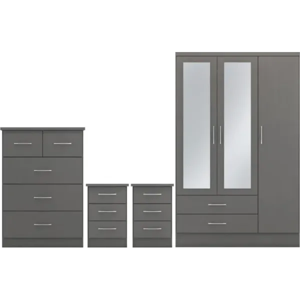 Nevada 3 Door 2 Drawer Mirrored Wardrobe Bedroom Set