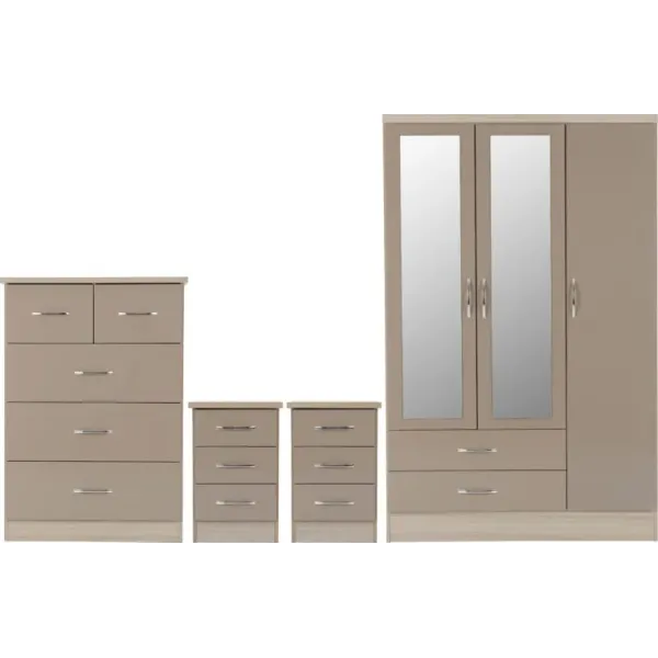 Nevada 3 Door 2 Drawer Mirrored Wardrobe Bedroom Set