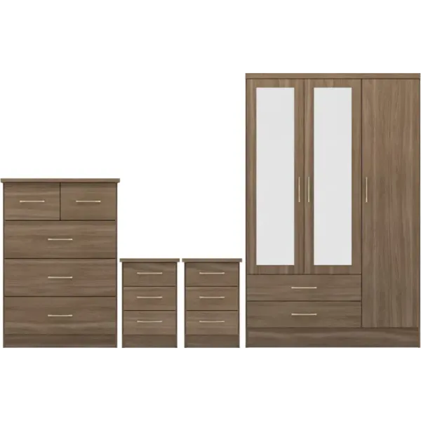 Nevada 3 Door 2 Drawer Mirrored Wardrobe Bedroom Set