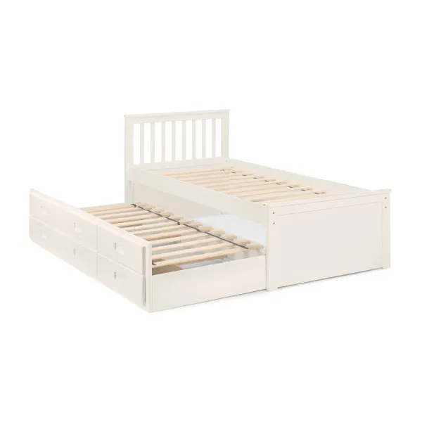 Maisie Bed With Underbed And Drawers in Surf White Finish - Home Divine