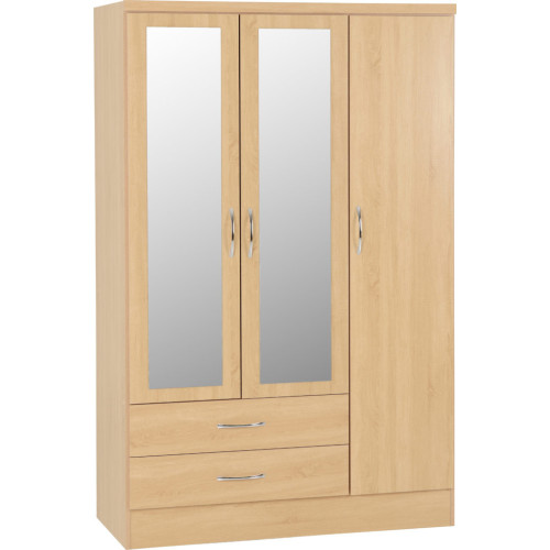 Nevada 3 Door 2 Drawer Mirrored Wardrobe Sonoma Oak Effect