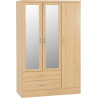 Nevada 3 Door 2 Drawer Mirrored Wardrobe Sonoma Oak Effect