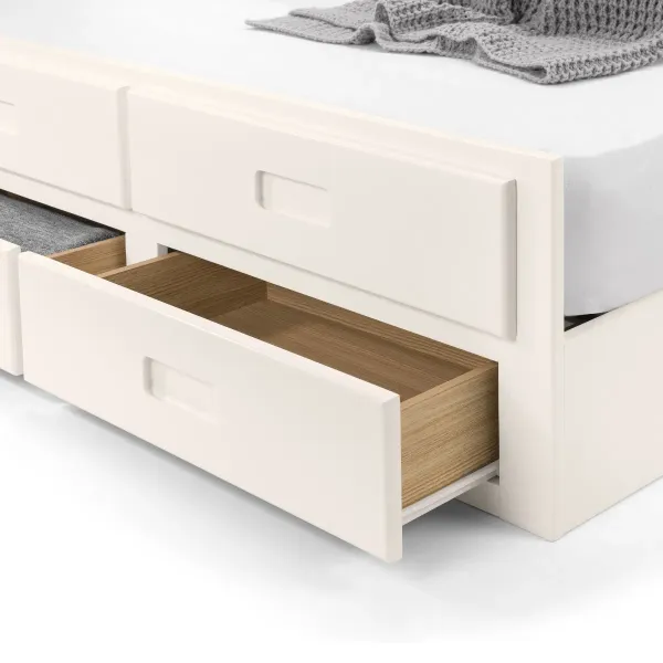 Maisie Bed With Underbed And Drawers in Surf White Finish - Home Divine