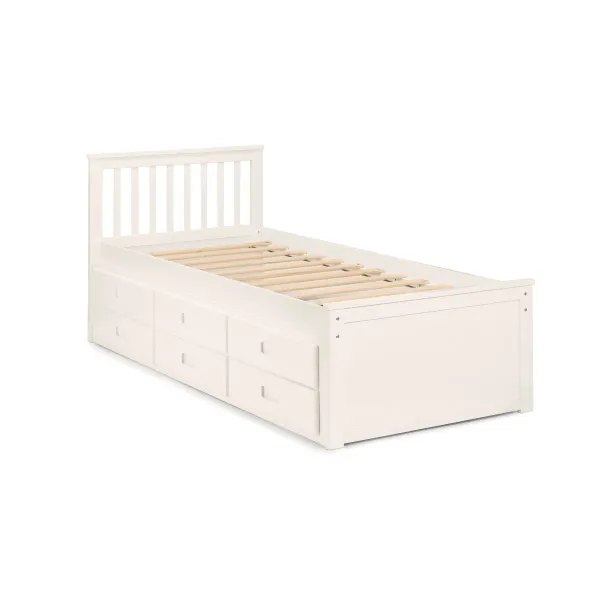 Maisie Bed With Underbed And Drawers in Surf White Finish - Home Divine