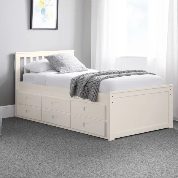 Maisie Bed With Underbed And Drawers in Surf White Finish - Home Divine