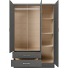 dark grey 3-door wardrobe with shelves and hanging space