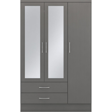 dark grey 3-door mirrored wardrobe