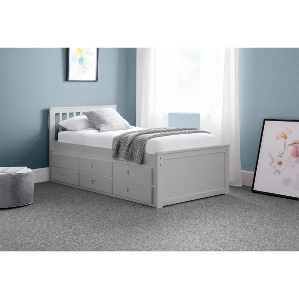 Discover the Maisie Bed With Underbed And Drawers in Light Grey Finish by Home Divine