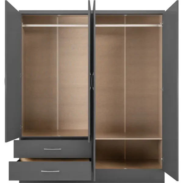 Discover the Stunning Nevada 4 Door 2 Drawer Mirrored Wardrobe at Home Divine