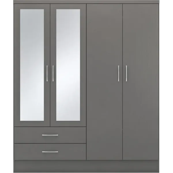 Discover the Stunning Nevada 4 Door 2 Drawer Mirrored Wardrobe at Home Divine