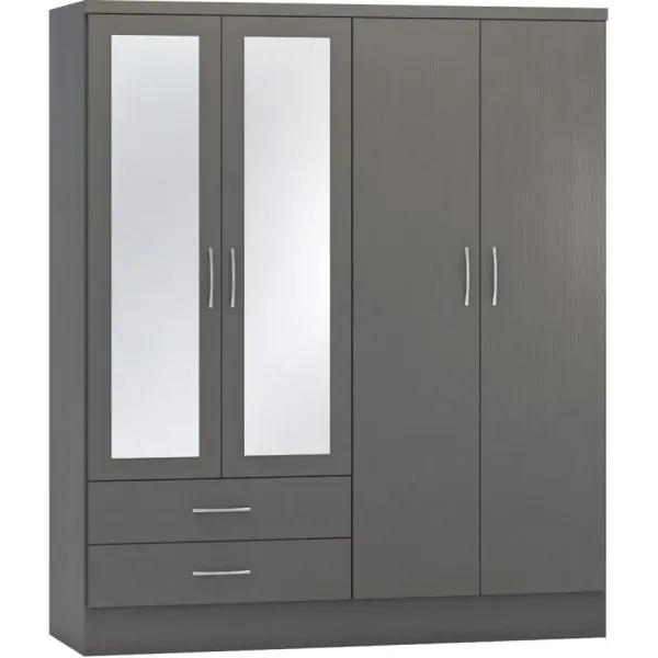 Discover the Stunning Nevada 4 Door 2 Drawer Mirrored Wardrobe at Home Divine
