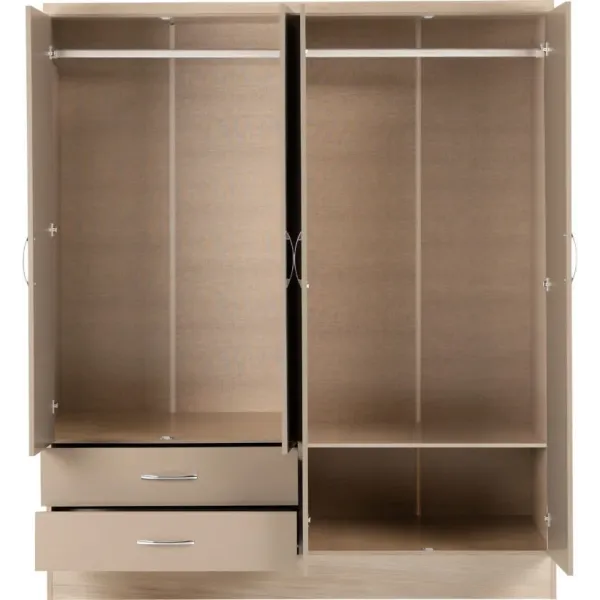 Discover the Stunning Nevada 4 Door 2 Drawer Mirrored Wardrobe at Home Divine