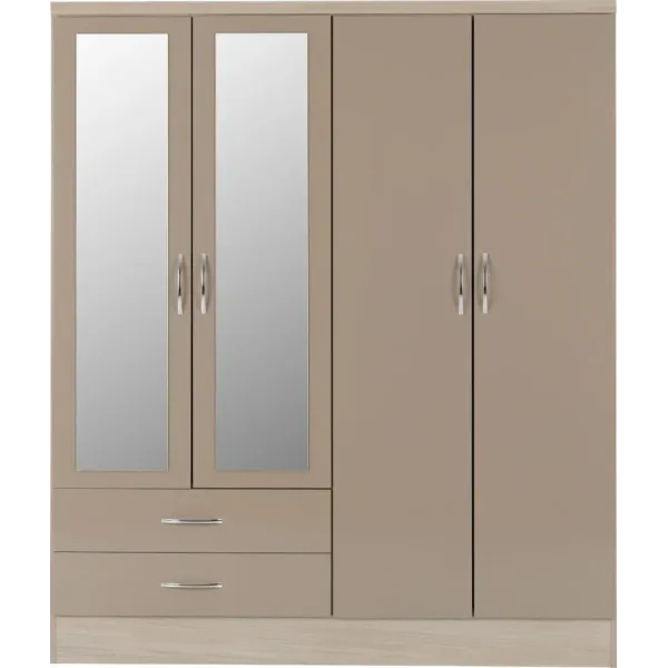 Discover the Stunning Nevada 4 Door 2 Drawer Mirrored Wardrobe at Home Divine