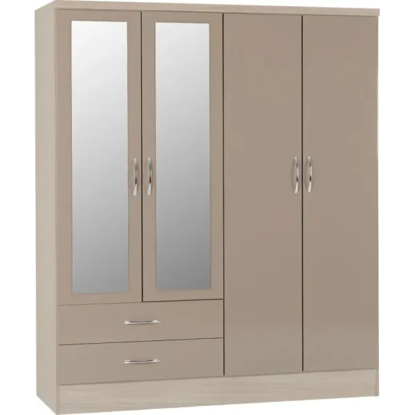 Discover the Stunning Nevada 4 Door 2 Drawer Mirrored Wardrobe at Home Divine