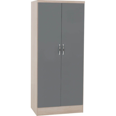 Nevada 2 Door All Hanging Wardrobe Grey Gloss/Light Oak Effect Veneer