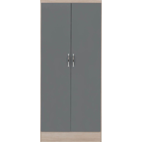 Nevada 2 Door All Hanging Wardrobe Grey Gloss/Light Oak Effect Veneer front