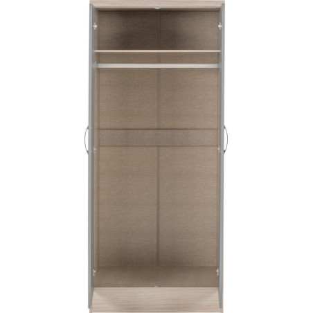 Nevada 2 Door All Hanging Wardrobe Grey Gloss/Light Oak Effect Veneer internal