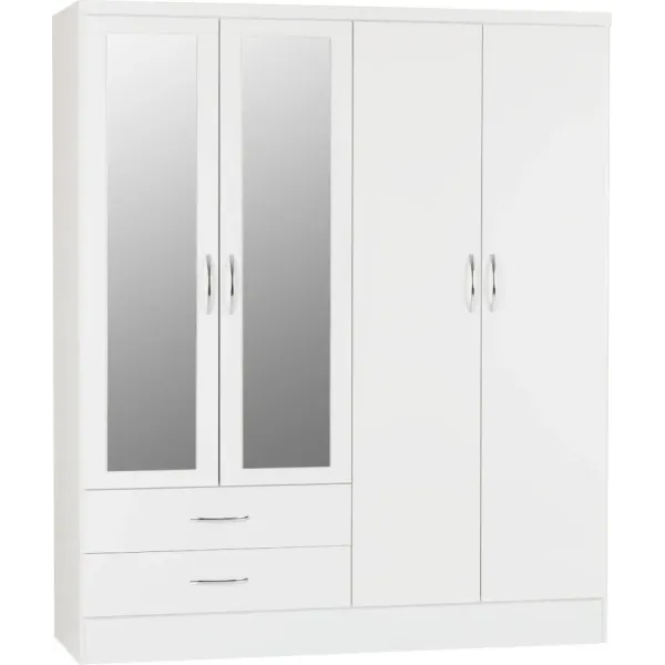 Discover the Stunning Nevada 4 Door 2 Drawer Mirrored Wardrobe at Home Divine