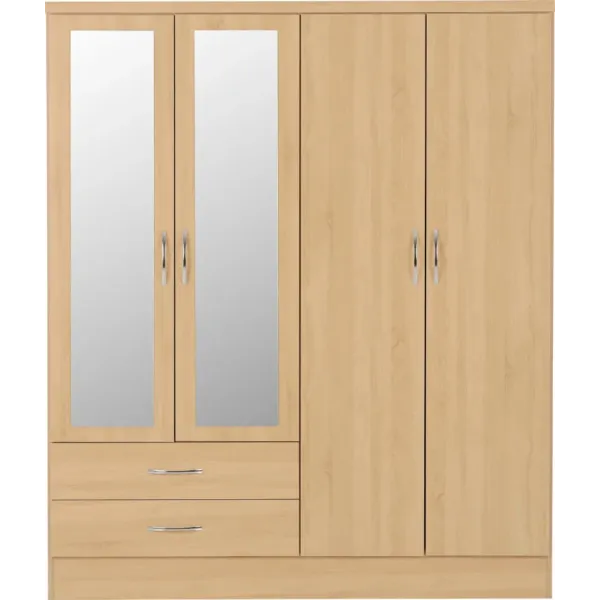Discover the Stunning Nevada 4 Door 2 Drawer Mirrored Wardrobe at Home Divine