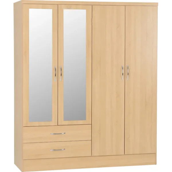 Discover the Stunning Nevada 4 Door 2 Drawer Mirrored Wardrobe at Home Divine