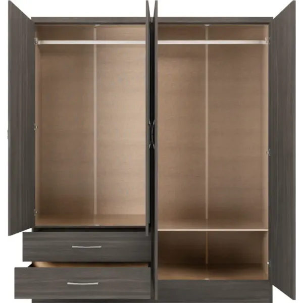 Discover the Stunning Nevada 4 Door 2 Drawer Mirrored Wardrobe at Home Divine