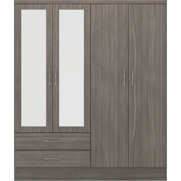 Discover the Stunning Nevada 4 Door 2 Drawer Mirrored Wardrobe at Home Divine