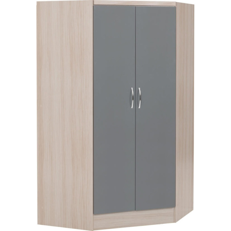 Nevada 2 Door Corner Wardrobe Grey Gloss/Light Oak Effect Veneer side view