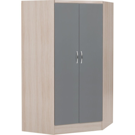 Nevada 2 Door Corner Wardrobe Grey Gloss/Light Oak Effect Veneer side view