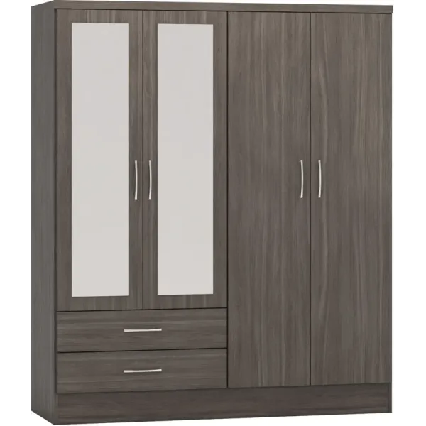 Discover the Stunning Nevada 4 Door 2 Drawer Mirrored Wardrobe at Home Divine