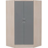 Nevada 2 Door Corner Wardrobe Grey Gloss/Light Oak Effect Veneer front view