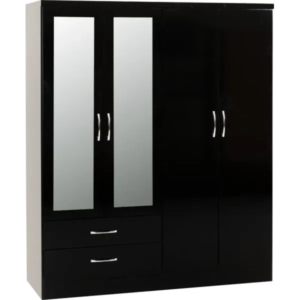 Discover the Stunning Nevada 4 Door 2 Drawer Mirrored Wardrobe at Home Divine