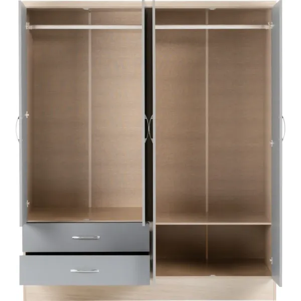 Discover the Stunning Nevada 4 Door 2 Drawer Mirrored Wardrobe at Home Divine