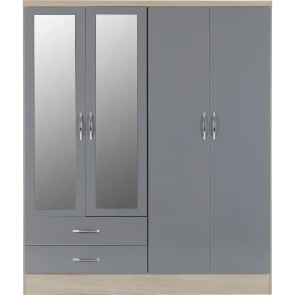 Discover the Stunning Nevada 4 Door 2 Drawer Mirrored Wardrobe at Home Divine