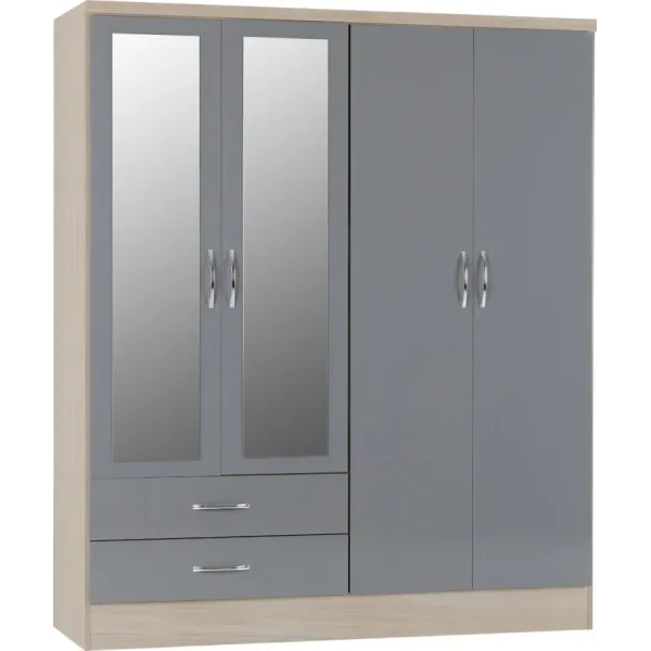 Discover the Stunning Nevada 4 Door 2 Drawer Mirrored Wardrobe at Home Divine