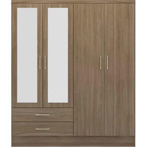Discover the Stunning Nevada 4 Door 2 Drawer Mirrored Wardrobe at Home Divine