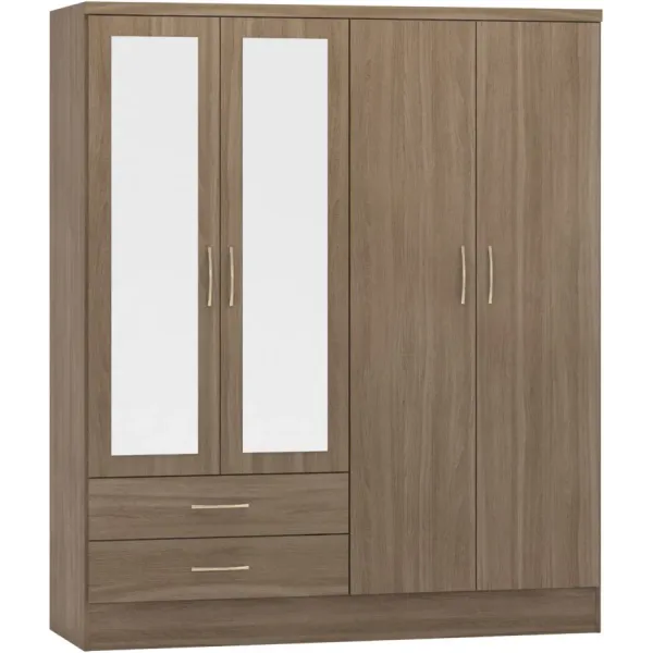 Discover the Stunning Nevada 4 Door 2 Drawer Mirrored Wardrobe at Home Divine