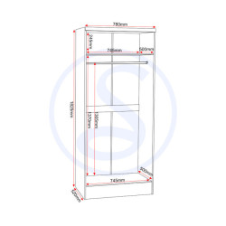 Nevada 2 Door All Hanging Wardrobe White Gloss dimensional image
