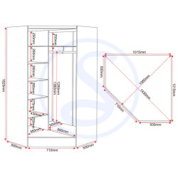 Nevada 2 Door Corner Wardrobe White Gloss dimensional view