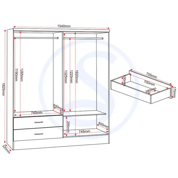 Nevada 4 Door 2 Drawer Mirrored Wardrobe Bedroom Set | Home Divine