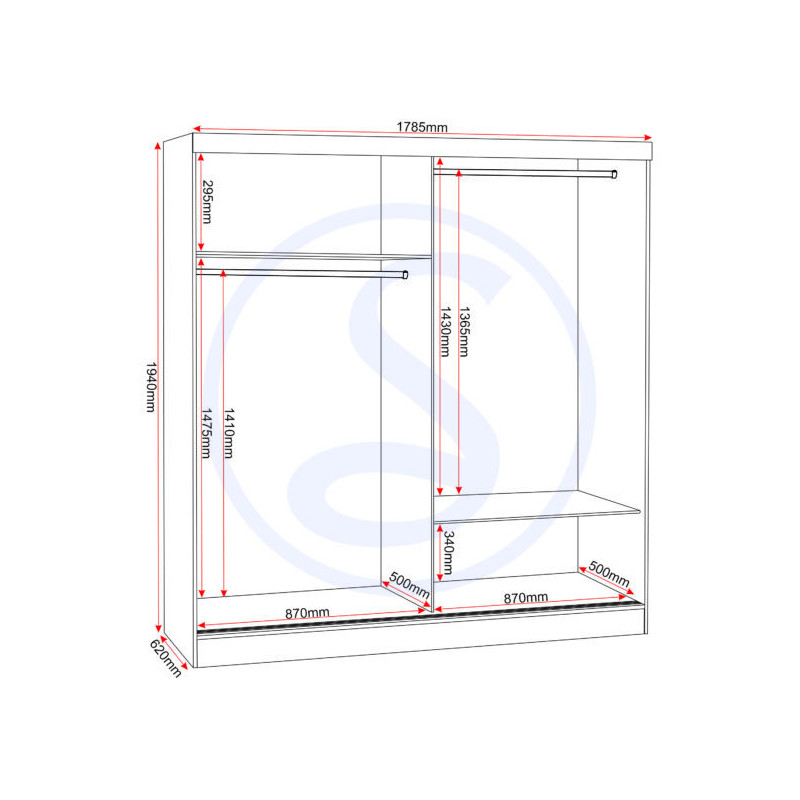 Nevada 2 Door Mirrored Sliding Door Wardrobe White Gloss - Home Divine