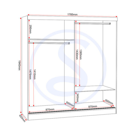Nevada 2 Door Mirrored Sliding Door Wardrobe White Gloss - Home Divine