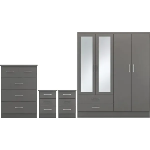 Nevada 4 Door 2 Drawer Mirrored Wardrobe Bedroom Set | Home Divine