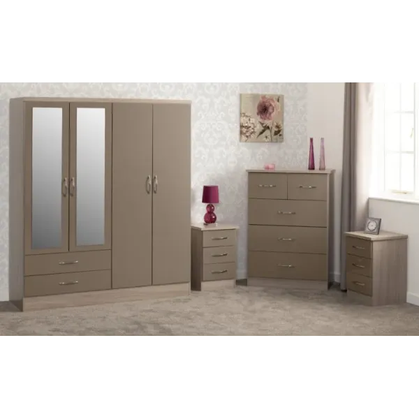 Nevada 4 Door 2 Drawer Mirrored Wardrobe Bedroom Set | Home Divine