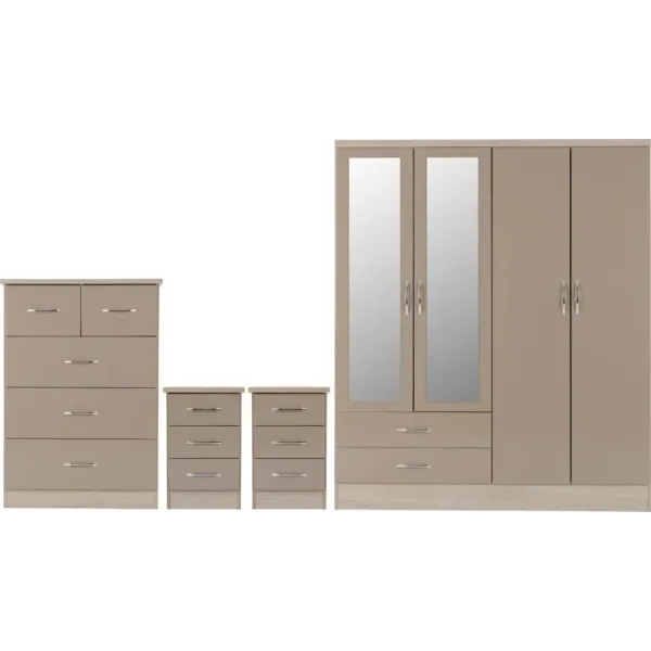 Nevada 4 Door 2 Drawer Mirrored Wardrobe Bedroom Set | Home Divine