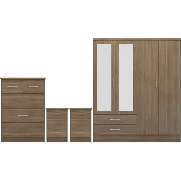 Nevada 4 Door 2 Drawer Mirrored Wardrobe Bedroom Set | Home Divine