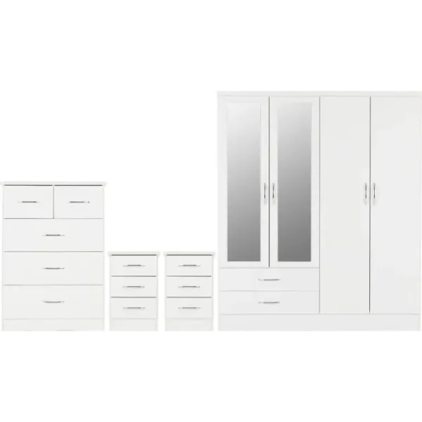 Nevada 4 Door 2 Drawer Mirrored Wardrobe Bedroom Set | Home Divine
