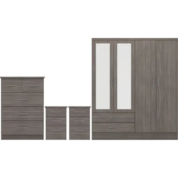 Nevada 4 Door 2 Drawer Mirrored Wardrobe Bedroom Set | Home Divine