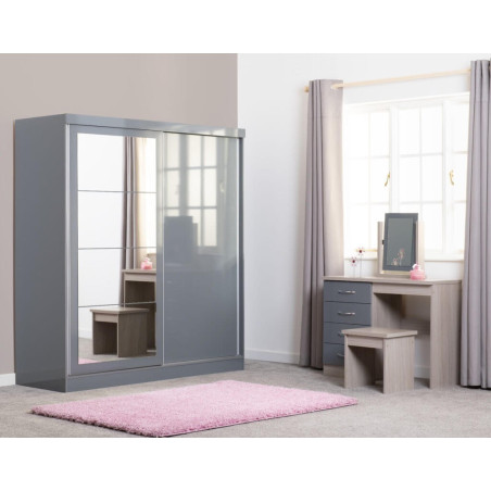 Nevada 2 Door Mirrored Sliding Door Wardrobe White Gloss - Home Divine